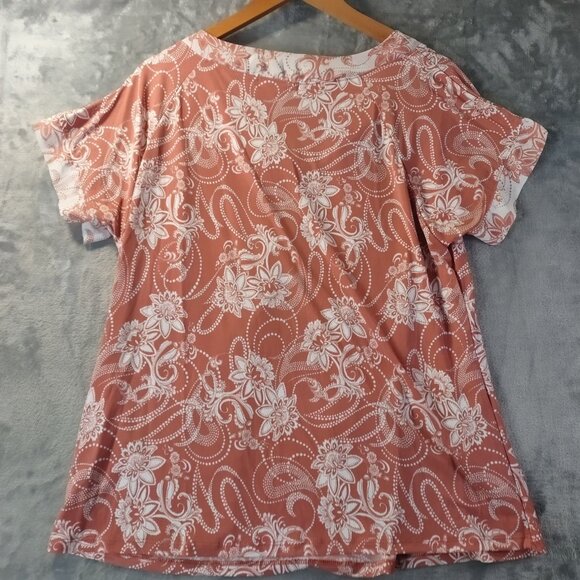 Diana Belle Womens XL Rust Red White Floral Bow Neck Blouse Boho Cottagecore - Picture 7 of 10